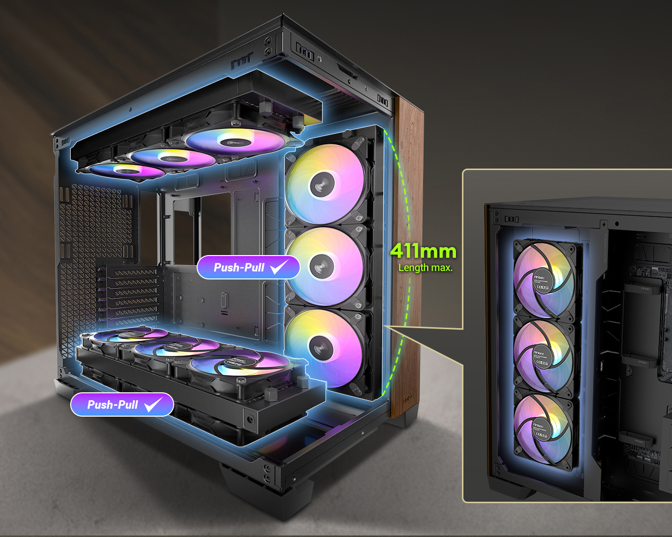 Antec C8 Wood, Fans not Included, Wooden Front Panel, Dual-chamber
